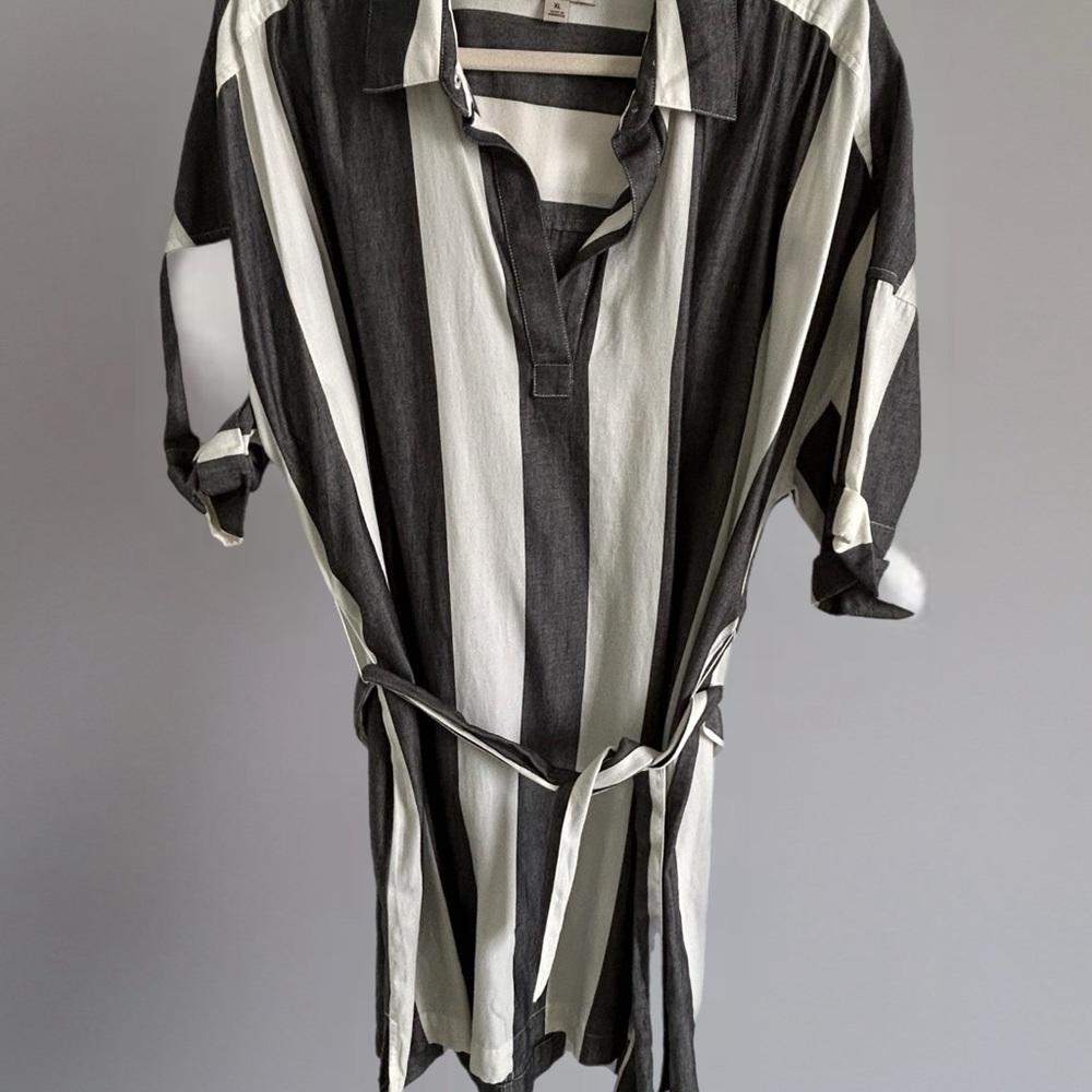 Calvin Klein Jeans Charcoal and White Striped Casual Shirtdress